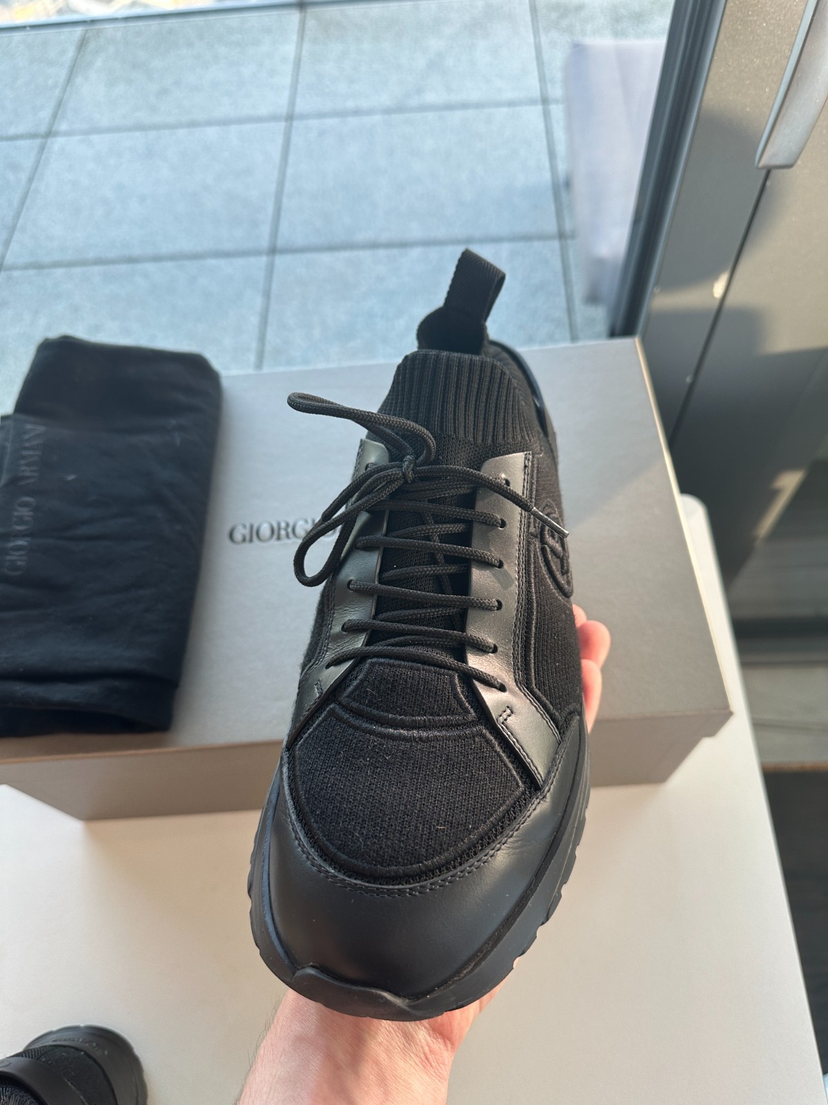 Giorgio Armani knit and leather sneakers 41.5 image 4