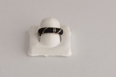 Sterling Silver and black fabric string Band Ring Size 4.75