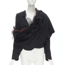 rare Runway COMME DES GARCONS 1995 black red rose tulle scalloped sash blazer M