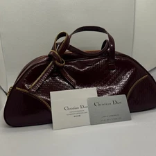Christian Dior Trotter Patent Bowler Bag Burgundy Monogram Vintage Handbag Auth