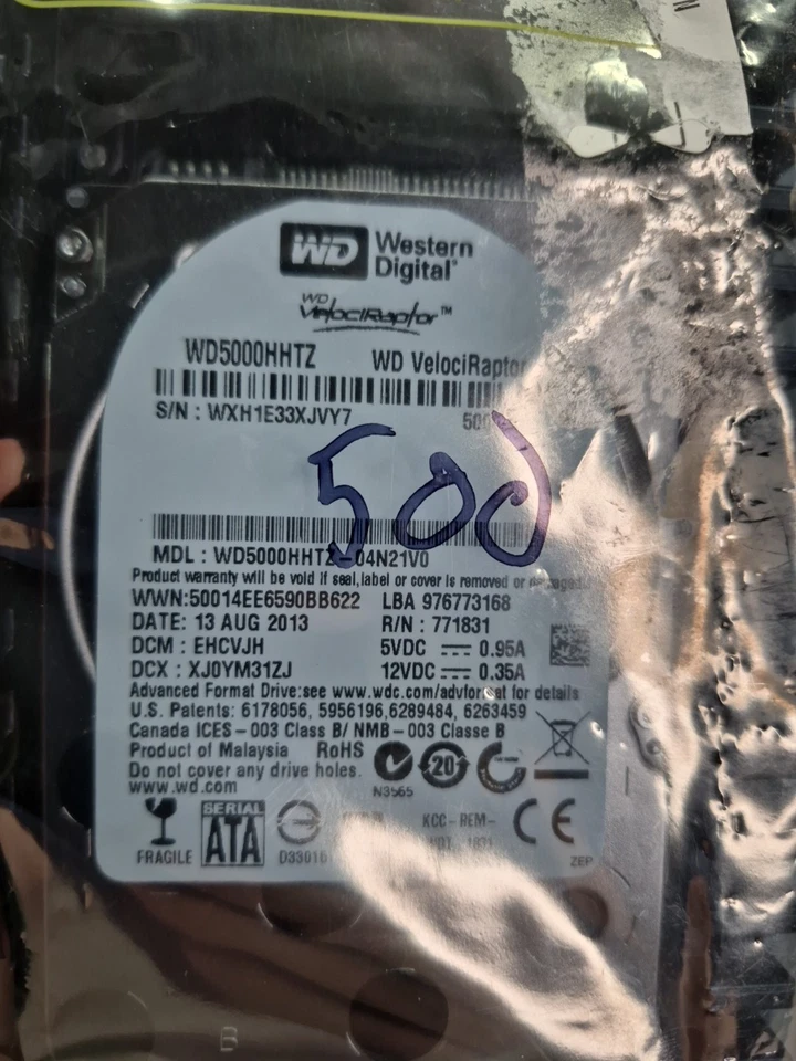 500GB SATA III WD VelociRaptor WD5000HHTZ-04N21V0 10K 64MB 3.5" Hard Drive New - Image 2 of 4