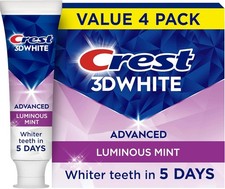 Crest 3D White Advanced, Teeth Whitening Toothpaste for Adults, 3.7 oz, 4 Pack,