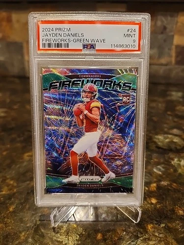 2024 Panini Prizm - Fireworks Jayden Daniels #24 Green Wave Prizm (RC) PSA 9