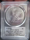 2024-P Silver Eagle With Star Privy PCGS MS70 First Day Issue David Hall Signed