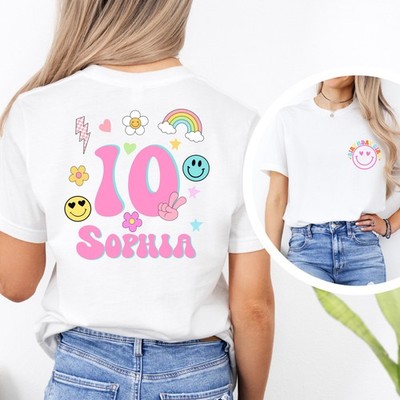 Personalized Groovy Birthday Girl Shirt, Custom Name & Age Back Shirt, Kids Birt
