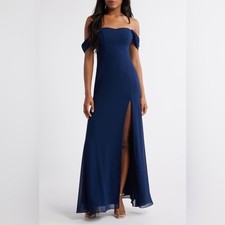 Lulus Magical Magnetism Navy Blue Off-the-Shoulder Maxi Dress Size Medium Formal