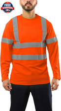 Men's Long Sleeve Hi-Vis Reflective Safety Work Shirts for Construction