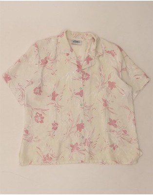 VINTAGE Damen Kurzarm Shirt UK 20 2XL Off White Floral AI04