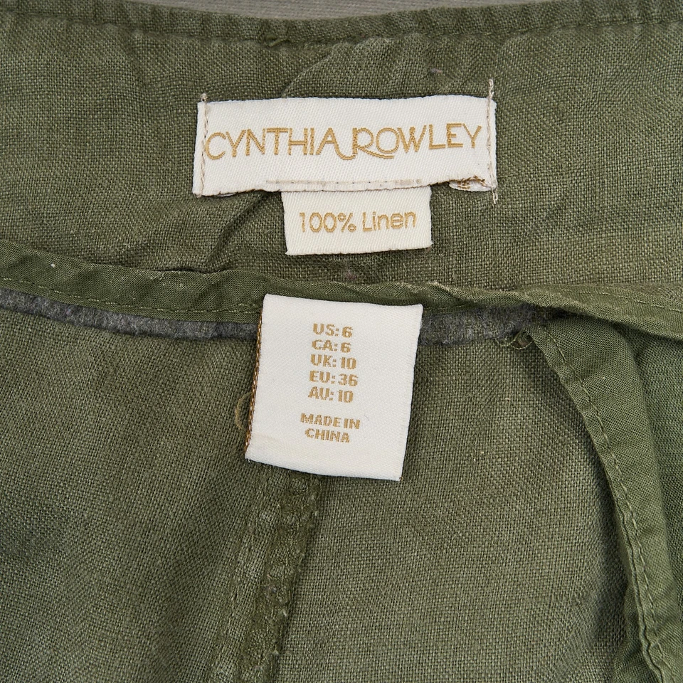 Pantalones de lino Cynthia Rowley para mujer 6 verde pierna recta Foto 3 de 4