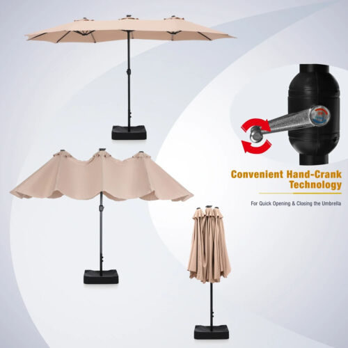 15ft Large Patio Umbrella with Base & Solar Lights, Double-Sided Outdoor - Picture 7 of 10