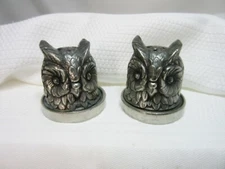 Vintage Stieff Pewter Owls Salt & Pepper Spain