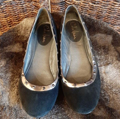Scarpe Cole Haan donna 9B nere borchie stravaganti pelle scamosciata ballerine  - Foto 2 di 10