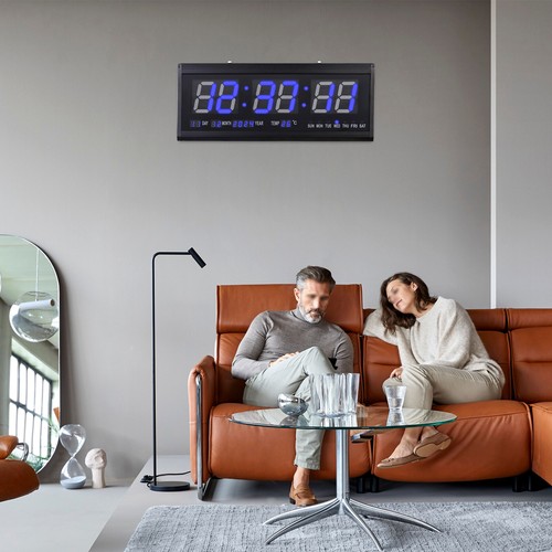 Große LED Digital Wanduhr Seniorenuhr +Datum Temperatur Wohnzimmer Kalender Büro - Bild 14 von 24