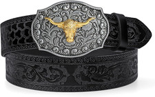 Western Cowboy Cowgirl Belt for Men Western Buckle Belt 1.5" Wide Floral Engrave