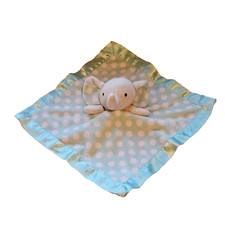 Cuddle Time Elephant Polka Dot Lovey Security Blanket Satin Trim Aqua Green Blue