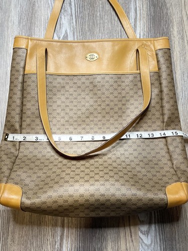 Vintage Gucci Microguccissima GG Web Large Tote Bag PVC Leather Camel Beige - Picture 19 of 22