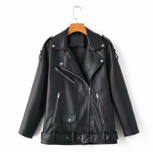 Giacca Donna Moto Pelle Cappotto Retro Babbo Natale Donna Cerniera Diagonale Outwear - Foto 17 di 20