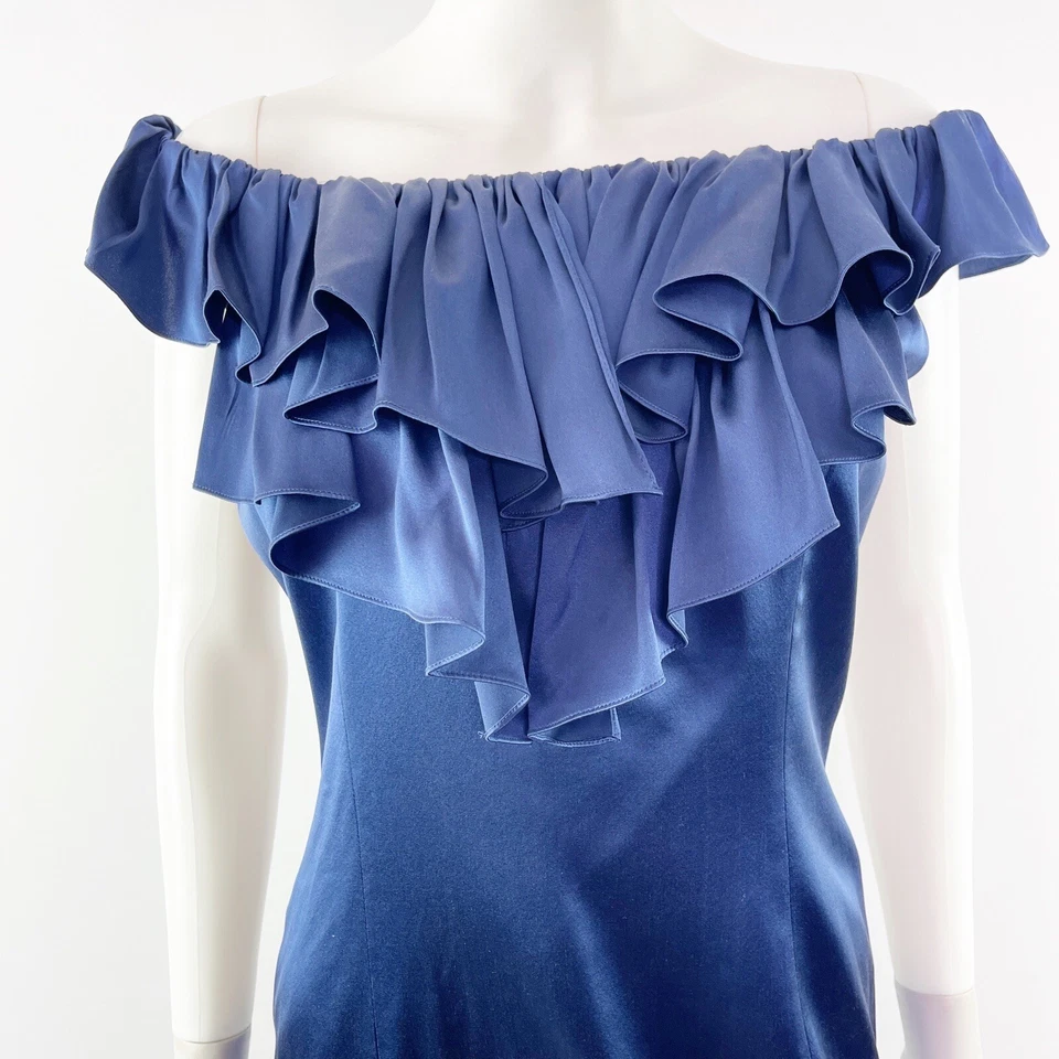 Marc Bouwer Glamiti Navy Blue Off the Shoulder Cocktail Dress Size 10 Ruffles - Image 3 of 4