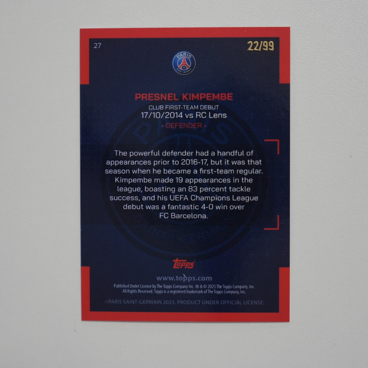 2022-23 Topps Paris Saint-Germain Team Set Our City /99