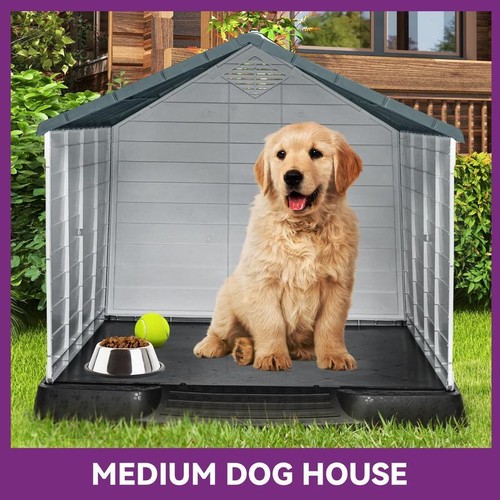Weatherproof Plastic Dog House Indoor Outdoor Shelter W/ Air Vents Easy Assembly - Picture 3 of 5