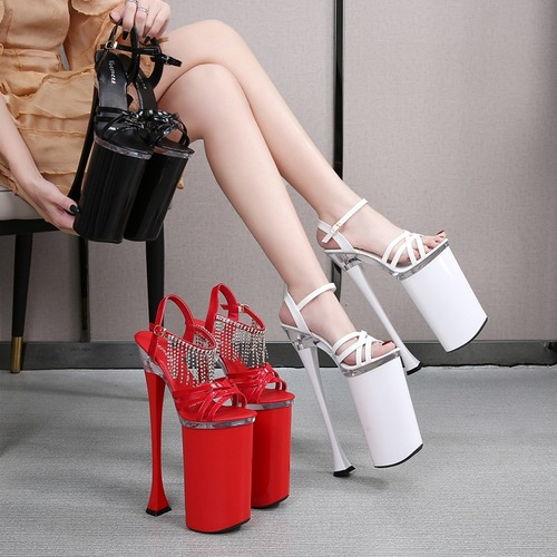 26CM Extreme Height Platform Sandals with Chain Cross Strap Design  