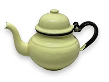 Vintage Huta Silesia Mid Century Soft Yellow Enamelware Teapot #10 Poland