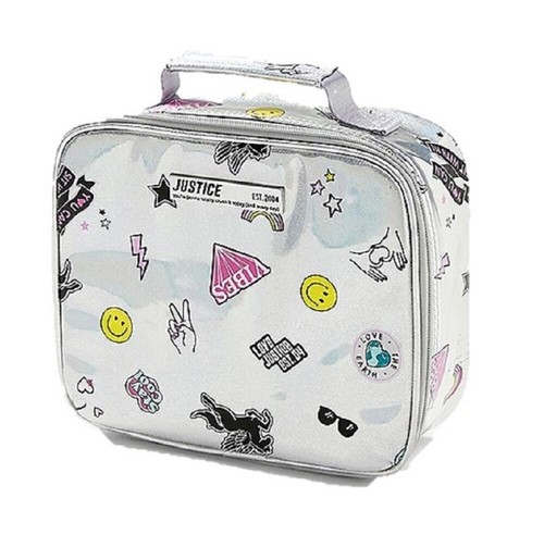 Justice Rucksack, Brotdose und abnehmbares Federmäppchen Silber Aufkleber Neu - Bild 5 von 9