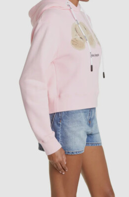 $827 Palm Angels Women's Pink Cotton Bear Applique Hoodie Sweater Size XXL