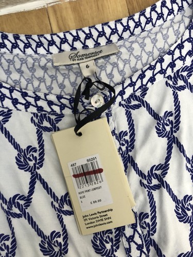 Tuta nuova con etichette Somerset di Alice Temperley stampa corda blu bianco UK 6 - Foto 10 di 12