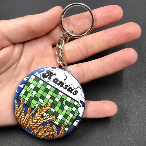 Kansas State Map Wheat Keychain Handmade Retro Art Gift Accessory - Picture 6 of 19