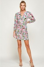 Blue Printed Ruched Mini Dress