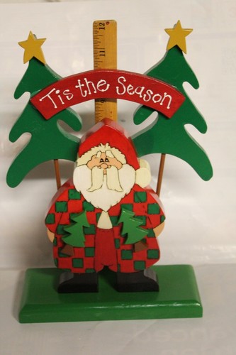 CHRISTMAS HOLIDAY HANDCRAFTED HANDPAINTED WOODEN TIS THE SEASON SANTA TREE STAR - Picture 4 of 5