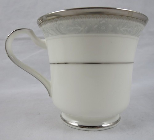 Noritake Manderleigh Coffee Tea Cup Saucer Set Gray Scroll Floral Platinum Trim - Picture 4 of 12