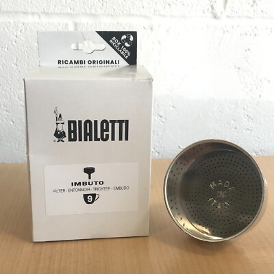 Bialetti 9 Tassen Mokka Express Topf Trichter Filter - Brandneu Verpackt - Hergestellt in Italien