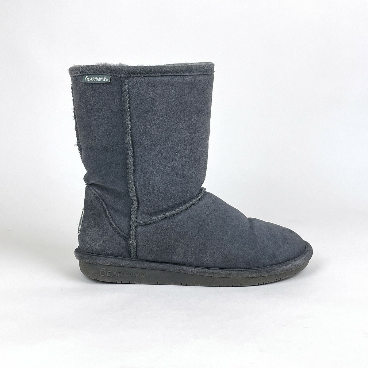 Bearpaw Women's Sz 9 Emma Short Gray Grey Suede Sheepskin Winter
