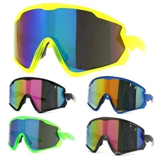 Mens Super Oversized Block Shield Geometric Bevel Cut Sport Sunglasses