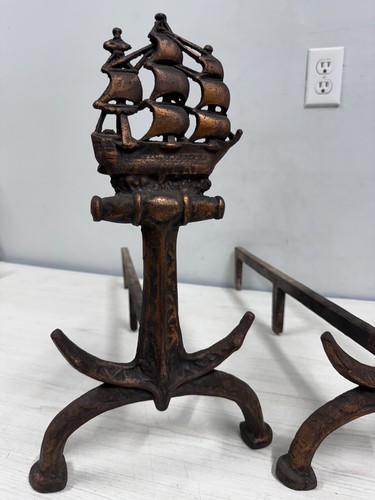 Vintage Nautical Andirons-Myer S. Rubens Spokane Wash. 16"T x 10"W x 24"D USA! - Picture 3 of 10