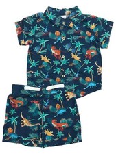 Infant Boys Blue Dinosaur Button Front Shirt  Shorts 2pc Baby Outfit