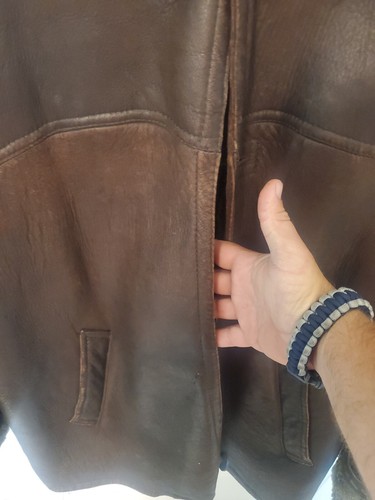 Vtg ECHT LEDER LAMMFELL Leather Bomber Aviator Winter Jacket Coat Lambskin Suede - Picture 6 of 10