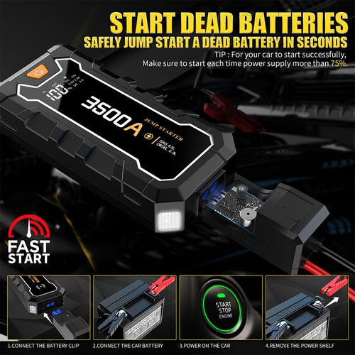 3500A Portable Car Jump Starter Power Bank Pack Battery Charger Booster 12V - Picture 8 of 12