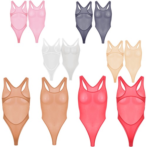 Womens Bodysuit One Piece Tights Swimwear Leotard Cutout Lingerie See Through - Picture 5 of 44
