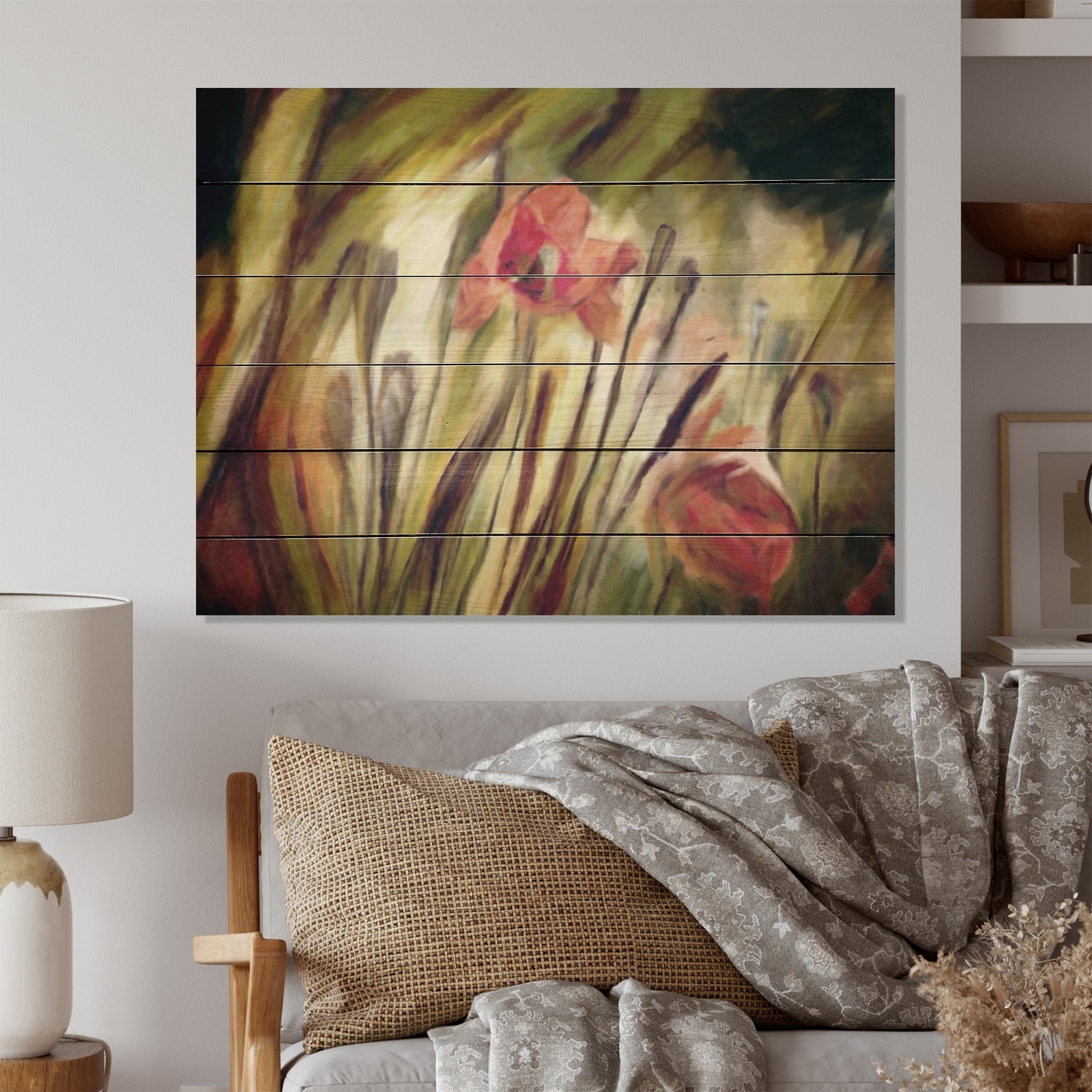 Designart 'Vintage Dark Poppies Painting' Traditional Wood