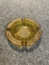 Vintage Anchor Hocking Glass Ashtray Soreno Honey Amber Gold Mid Century