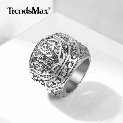 Men's Ring 316L Stainless Steel Carved Cross Band Ring Punk Retro Size 8-13