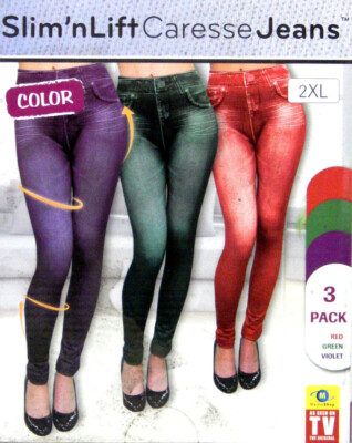 Slim Jeggings 3er Set 2XL 48-52 Damen Jeans Jeansoptik Stretch Leggings Hose