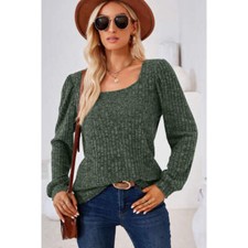 Ribbed Square Neck Long Sleeve T-Shirt