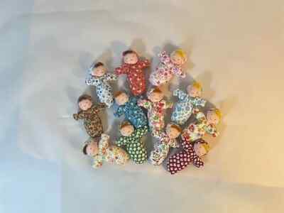 NEW Mini Baby Handmade Dollhouse Waldorf Doll Red Hair Blue & Pink Floral