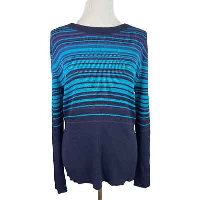 Hugo Boss Women's Blue Striped FADEIRA Stretch Knit Sweater Size XXL