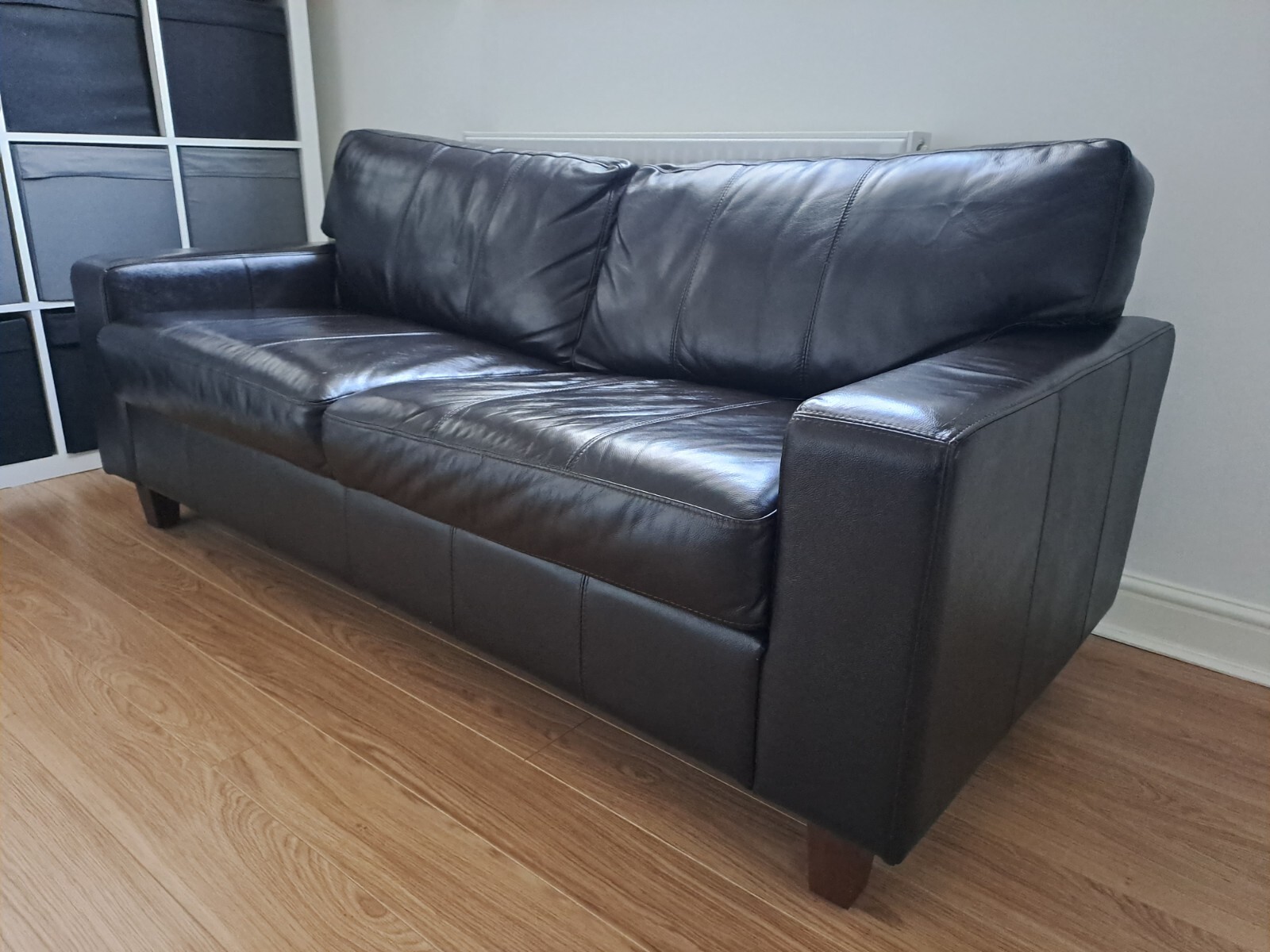 Next Dark Brown Real Leather Sofa 3 Seater Lincoln (L174 x W83 x H78cm