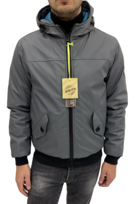 SHOCKLY men's jacket, size M grey faux leather hooded, 50% discount.